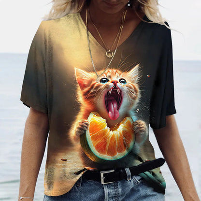 T-shirt Cat Print Short Sleeve Clothes Female Harajuku Tees Ladies T Shirt Oversized Tops Animal Women Clothing