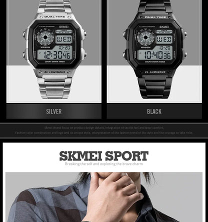 SKMEI 1335 Digital Watch for Men Retro Sports Waterproof Chrono Electronic Mens Wristwatches Stainless Steel Clock Reloj Hombre