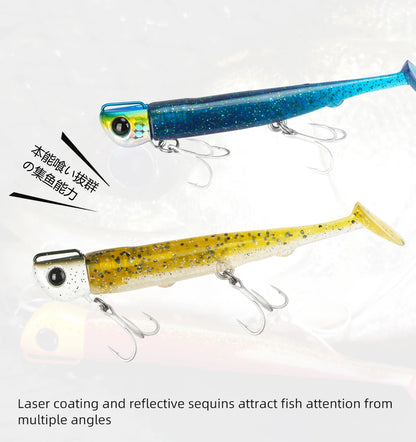 Jig Head Soft Fishing Lure 110mm 35g Long Casting Sea Bass Flounder Soft Body Swimbait Set With Saltwater Treble Hook
