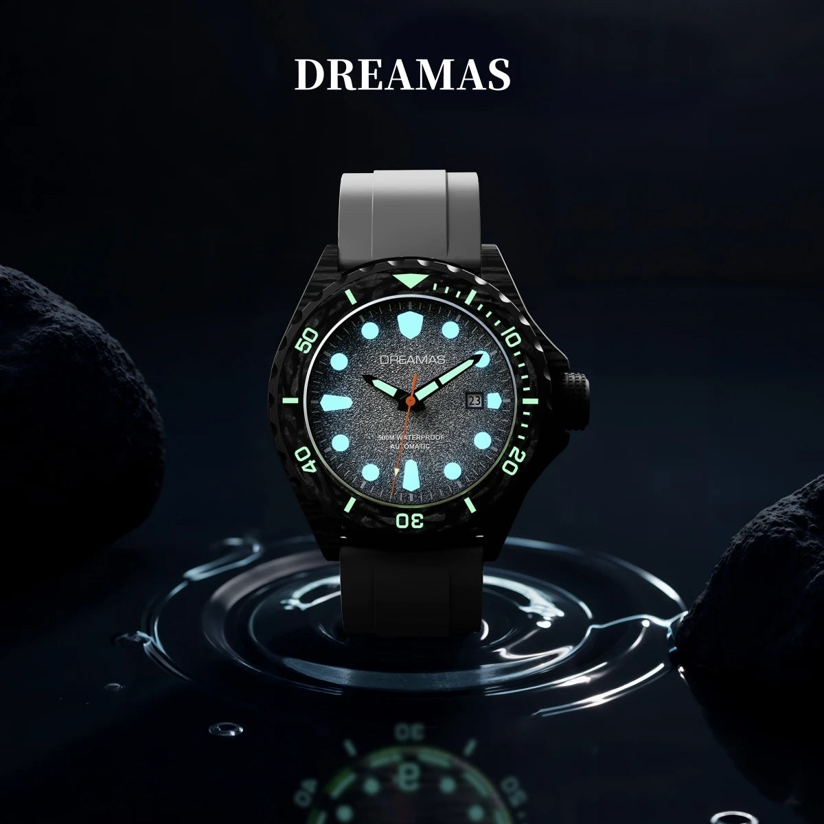 DREAMAS Men's Carbon Fiber Automatic Mechanical Diving Watch Swiss Luminous 500m Waterproof Gradient cold grey D0390G3