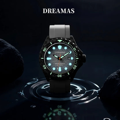 DREAMAS Men's Carbon Fiber Automatic Mechanical Diving Watch Swiss Luminous 500m Waterproof Gradient cold grey D0390G3