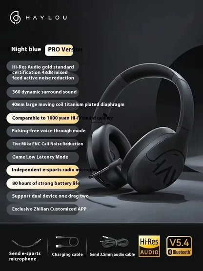 HAYLOU S30 Pro Headphone With Mic Active Noise Reduction Bluetooth 5.4 Long Battery Life HiFi 40mm Dynamic Gaming Headset Custom