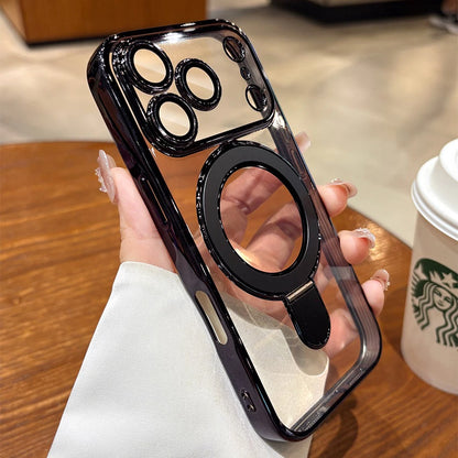Iphone 17 Air Case Plating Magsafe Magnetic Bracket Case for iPhone 17 16 Pro 13 12 Max 15 14 16 Plus 17PRO Transparent Cove