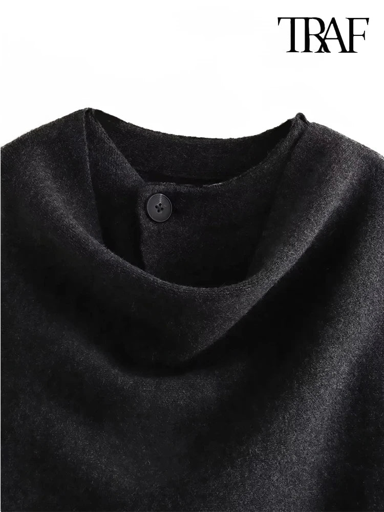 TRAF Women's Fashion Fall and Winter Comfortable Casual Commuter Coat Knitted Loose Warm Coat Asymmetric Elegant Split Jacket