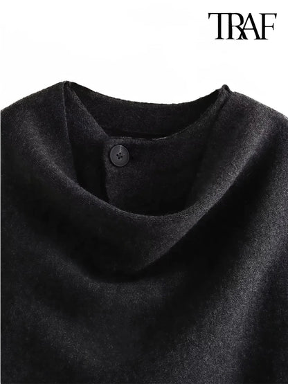 TRAF Women's Fashion Fall and Winter Comfortable Casual Commuter Coat Knitted Loose Warm Coat Asymmetric Elegant Split Jacket