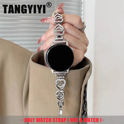 Band For Samsung Galaxy Watch 5/4 6 Classic 5 Pro Fashion Dual Heart Metal Bracelet Strap For Amazfit Bip/GTS Huawei GT2