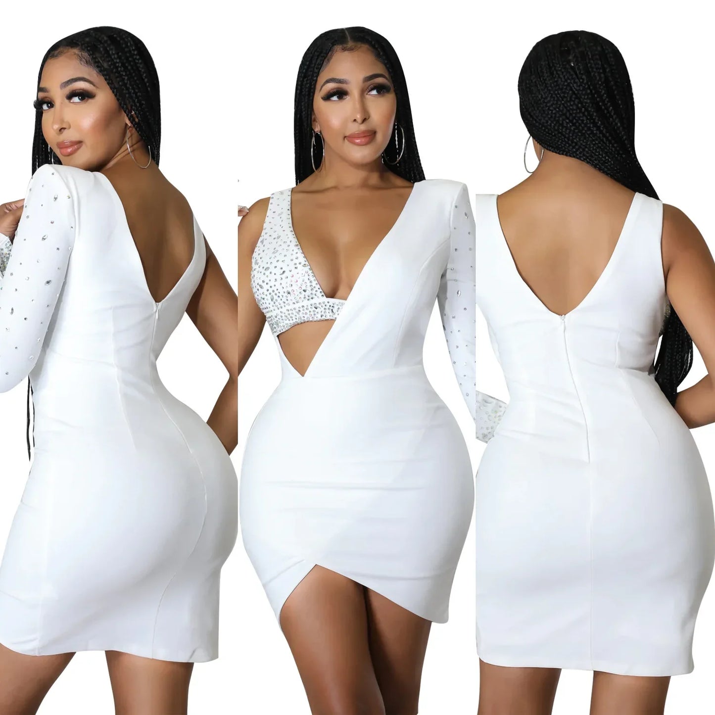 Fashionable Sexy Spaghetti Strap Rhinestone Embellished Cross-Border Summer Dress European American Style