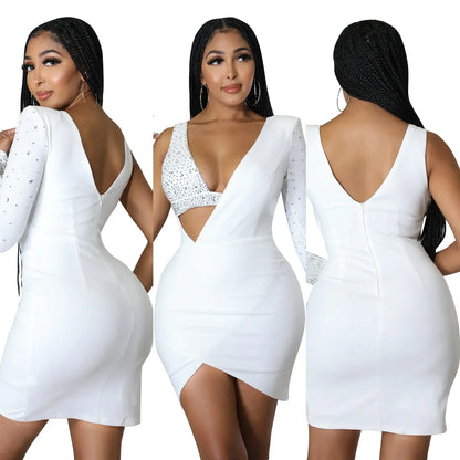 Fashionable Sexy Spaghetti Strap Rhinestone Embellished Cross-Border Summer Dress European American Style