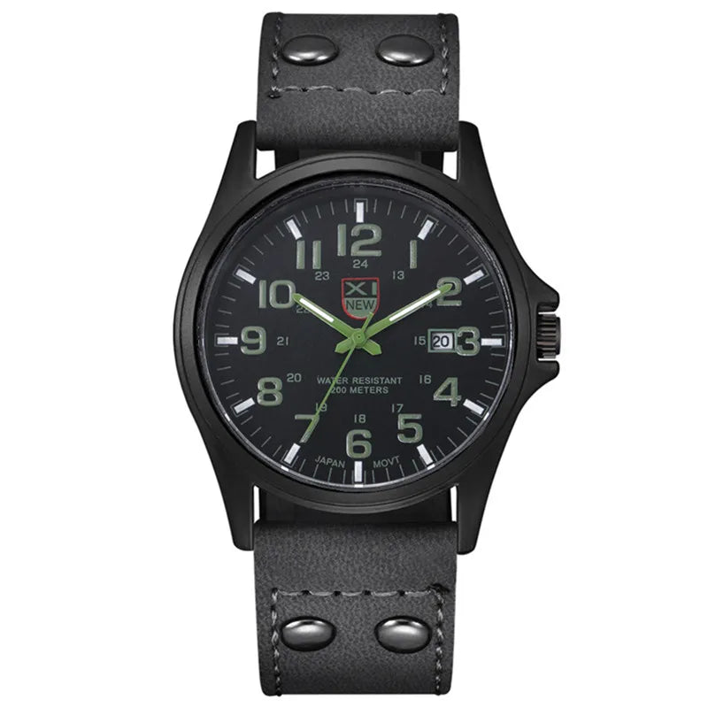 Genuine XINEW Brand Men Watches Black Students Fashion Leather Band Sports Date Quartz Wrist Watch Montre Homme Reloj Hombre