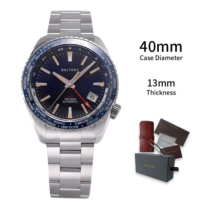 Baltany 2025 New Nh34 Gmt Men's Mechanical Watch 40Mm Sapphire Luminous C3 Stainless Steel Waterproof Sports 20Bar Watches for M