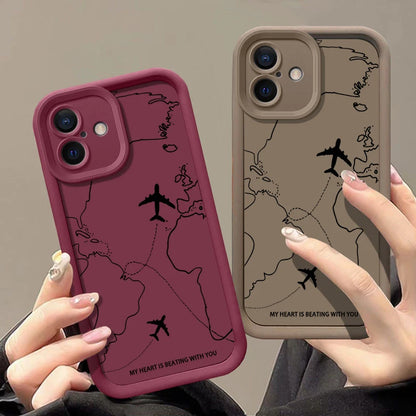 Airplane Route Pattern Phone Case For iPhone 17 Air 16e 16 15 14 Pro Max 13 12 Pro 11 15 Plus Shockproof Soft Silicone Cover