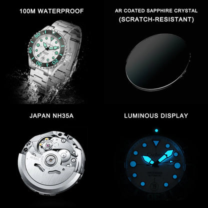 CADISEN AQUA DIVER Brand Luxury Men Watches Automatic Watch Japan NH35A 100M Waterproof Luminous Mechanical Wristwatch