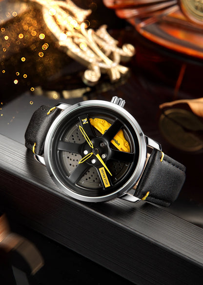 NS Men's Car wheel hub watch Minimalist Fashion Sports Watch Calendar Leather casual Quartz watch