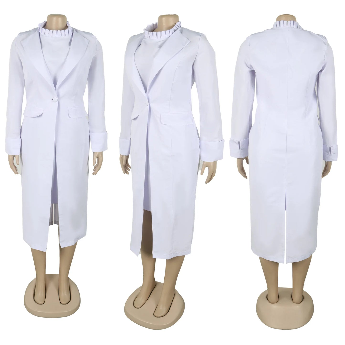 Elegant Office Lady Blazer Two Piece Sets Women Lapel Long Sleeve Coat And Slim Dress Outfit Female Clothing