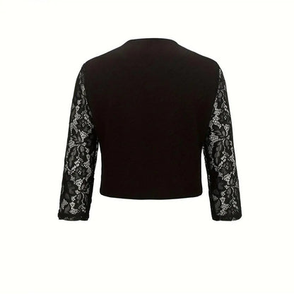 Women' Solid Casual Outwear Lace Long Sleeve Jacket Spring Autumn Elegant Zipper Coat Office Wear Slim Office Coat Crop Top