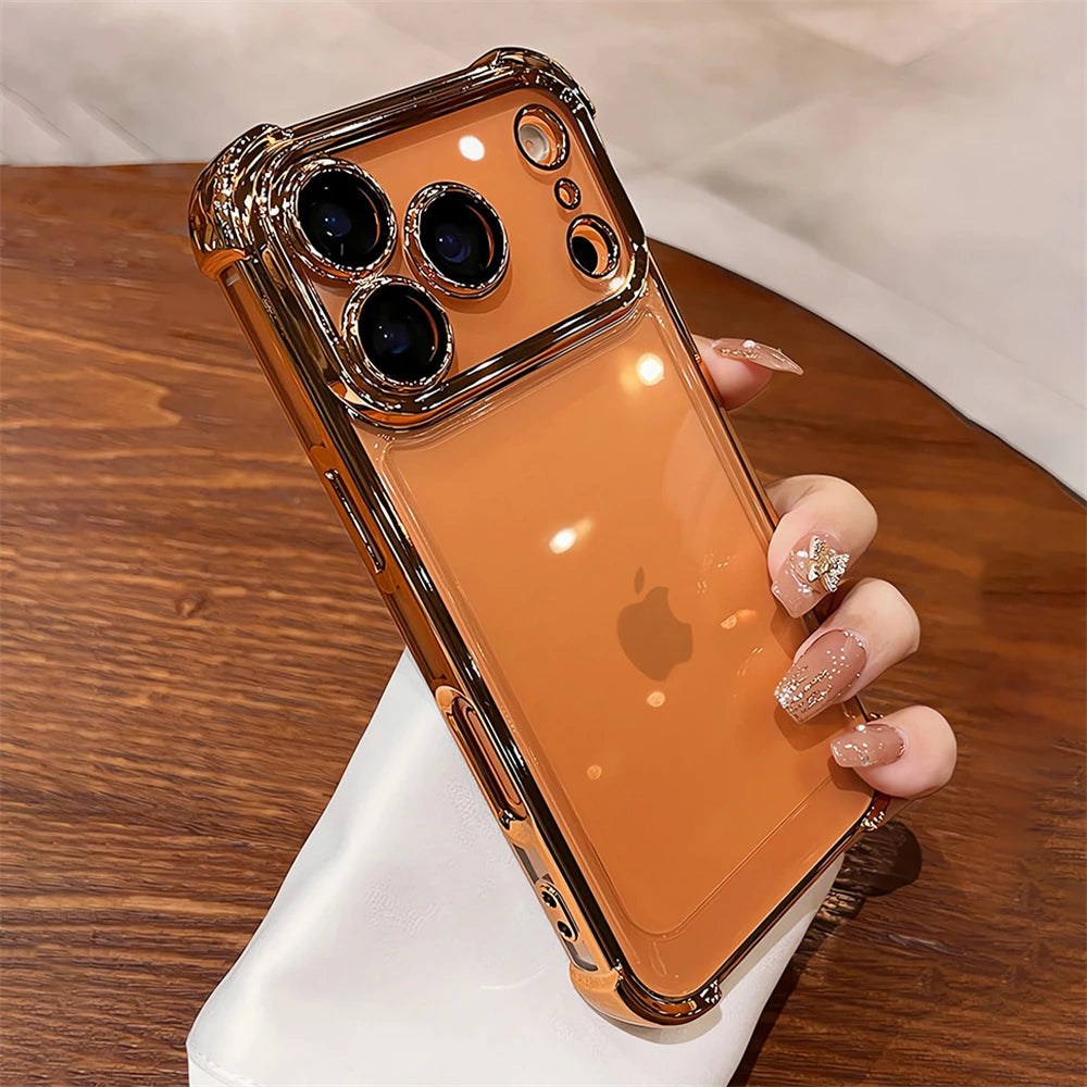 For iPhone 17 Pro Max 16 15 Plus 14 13 12 Transparent Electroplated Case Full Lens Protection Bumper Shockproof Plating Cover