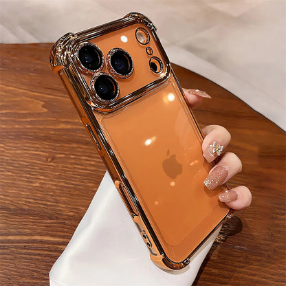 For iPhone 17 Pro Max 16 15 Plus 14 13 12 Transparent Electroplated Case Full Lens Protection Bumper Shockproof Plating Cover