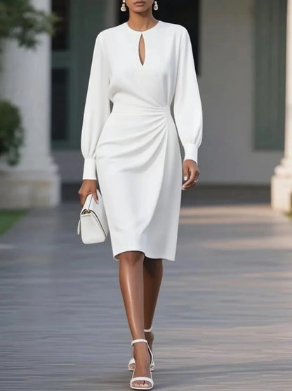 Woman Dress  O Neck Hollow Out Long Sleeve Office Dress Women Slim A-Line Party Long Dresses