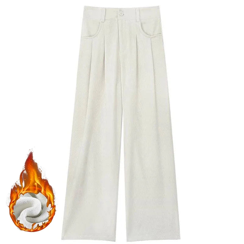 Winter Lady Snow Warm Pants Girls Classic Fleece High Waist Trousers Women Straight Leg Plush Thermal Casual Pants