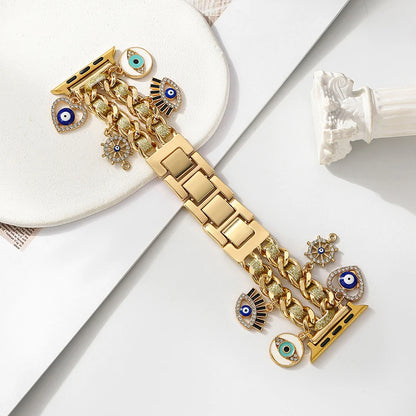 Stylish Metal Charms Watch Strap Compatible with Apple Watch Bands 38/40/41/42/44/45/49mm Replacement Strap with Unique Pendants