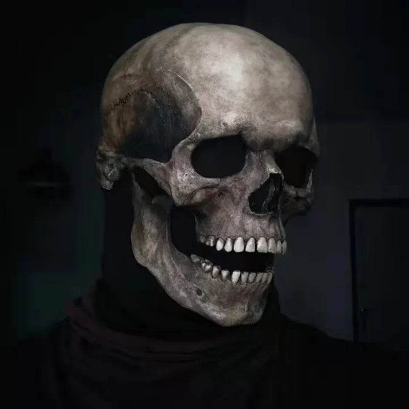 Halloween Mask Full Head Skull Mask Moveable Mouth Jaw Horror Helmet Skeleton Headgear Party Festival Costume Decorations