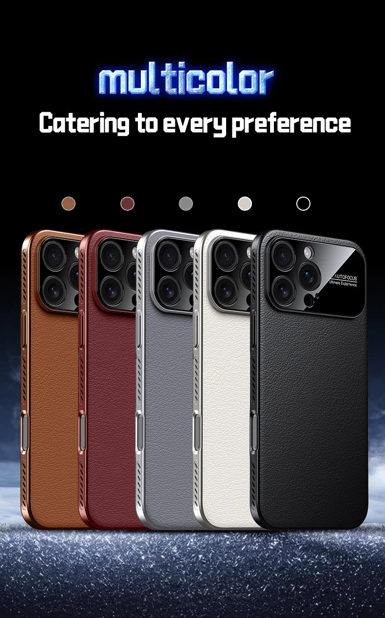 Luxury Ultra Thin Solid Color Leather Heat Dissipation Magsafe Phone Case for iPhone 17 16 15 14 Pro Max Light Grip Bumper Shell