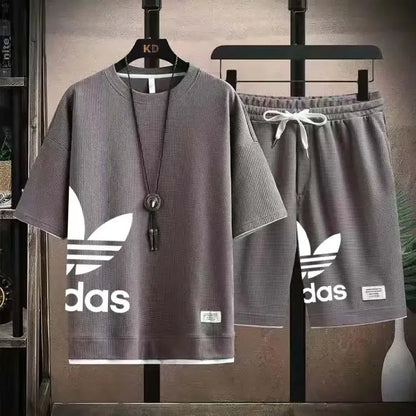 Summer 2025 New Men's pullover sportswear Set, fashionable basketball men's casual short-sleeved T-shirt + shorts two-piece set