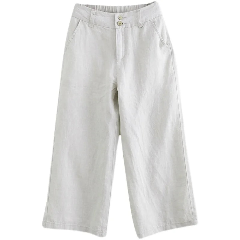High Waist Wide Leg Cotton Linen Workwear Pants Women Loose Casual Straight Long Trousers Summer Faion plus Size All Match