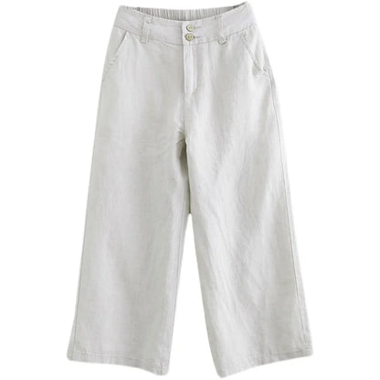 High Waist Wide Leg Cotton Linen Workwear Pants Women Loose Casual Straight Long Trousers Summer Faion plus Size All Match