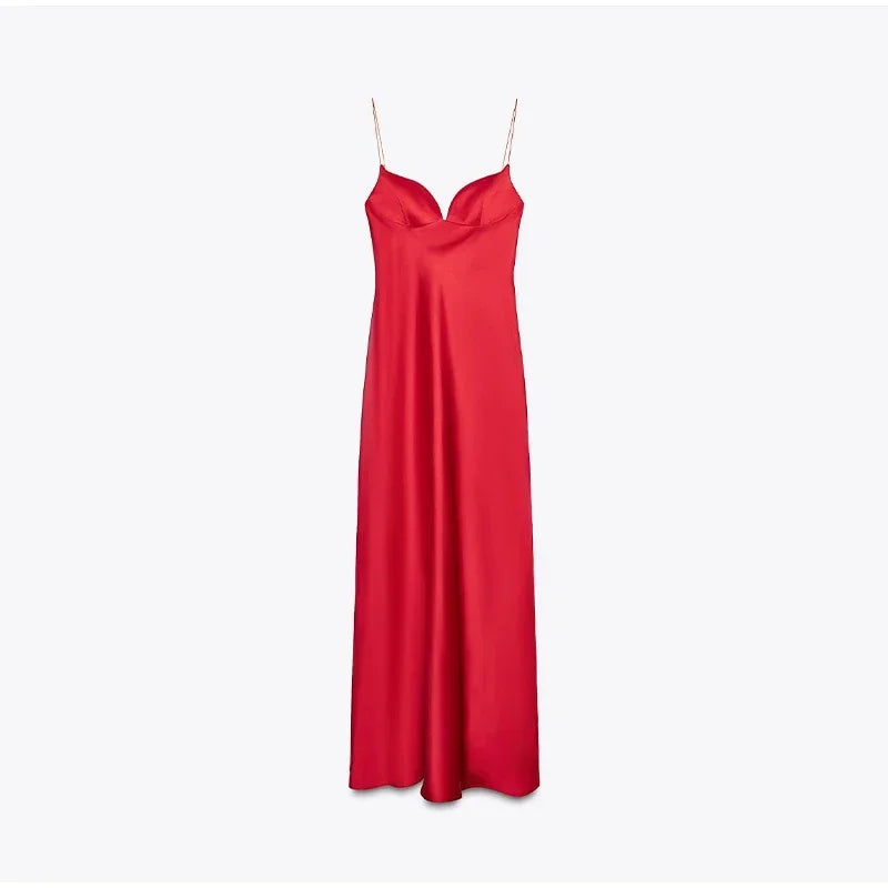 Party Solid Women Long Dresses Sexy A Line Backless Sleeveless Female Dress 2025 Summer Elegant Evening Satin Lady Robes