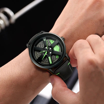 NS Men's Car wheel hub watch Minimalist Fashion Sports Watch Calendar Leather casual Quartz watch