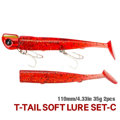Jig Head Soft Fishing Lure 110mm 35g Long Casting Sea Bass Flounder Soft Body Swimbait Set With Saltwater Treble Hook