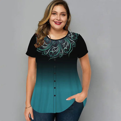 T-Shirts Spring Clothing Floral Graphic O-Neck Pullovers Short Sleeve Tops Streetwear Oversized Apparel Ladies 2023