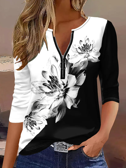 Summer new fashion 2025 women's casual long-sleeved printed T-shirt