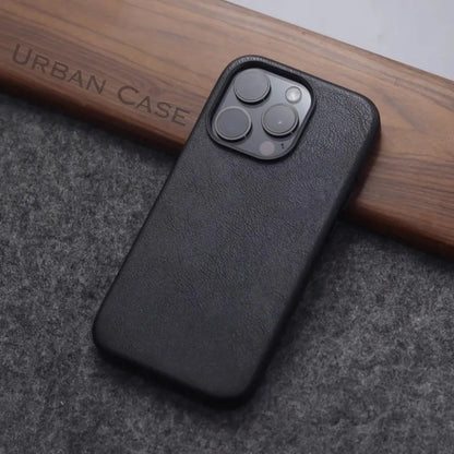 Premium Real Handmade Leather Case for iPhone 17 Air 17 Pro 16 15 14 13 12 Pro Max with Magsafe and Metal Buttons and Buttons