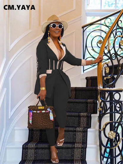 Elegant Suits  Women Corset Blazer and Legging Pants Matching Two 2 Piece Set Outfits Streetwear Lady Tracksuit