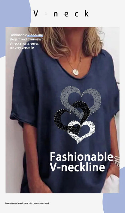 Butterfly Printed Short Sleeve T-shirt Korean Style Women's Clothes 2024 V-neck Short Sleeves Tees Shirt Loose Casual Blouses