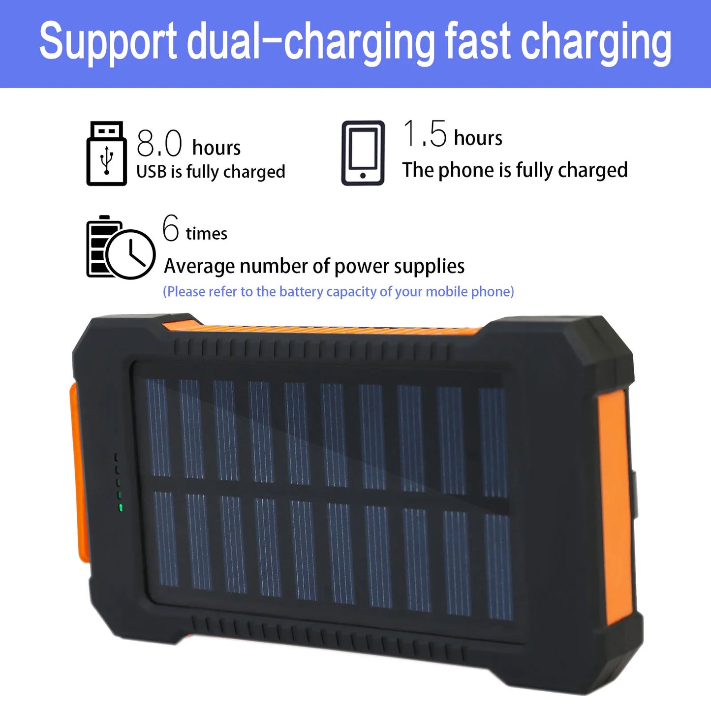 30000mAh Solar Power Bank Portable Charging Poverbank Dual 5V USB Ports 2 LED Light Flashlight for Iphone Outdoor Camping Hik