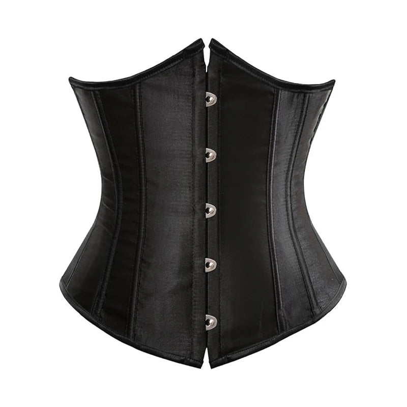 BurVogue Women's Satin Underbust Corset Bustier Waist Training Cincher Plus Size  Lace Up Bustiers & Corsets