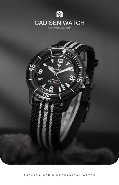 CADISEN Deep Explorer Automatic Mechanical Watch Man Canvas Strap Wristwatch MIYOTA  Luxury Luminous Waterproof Watches