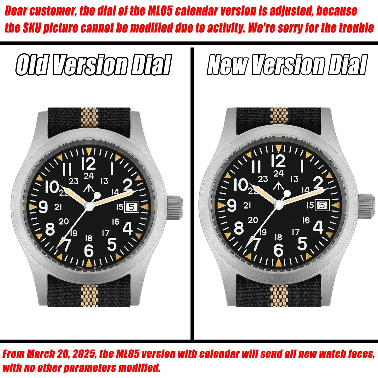 Military Watch Ronda 515 Quartz Movement Domed Sapphire With High Clear AR Coating Luminous 38mm Vintage Watches