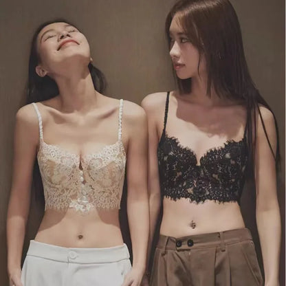 Sexy lace French new strappy bra, backless underwear, women's retro thin vest bra