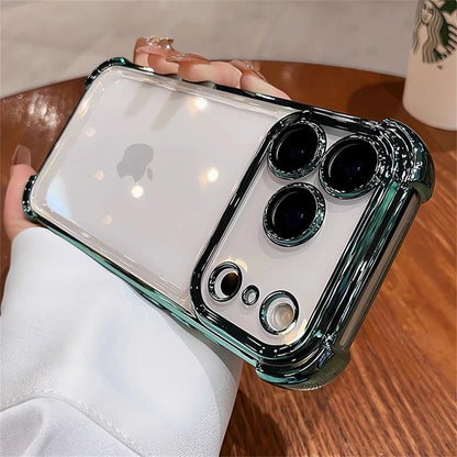 For iPhone 17 Pro Max 16 15 Plus 14 13 12 Transparent Electroplated Case Full Lens Protection Bumper Shockproof Plating Cover