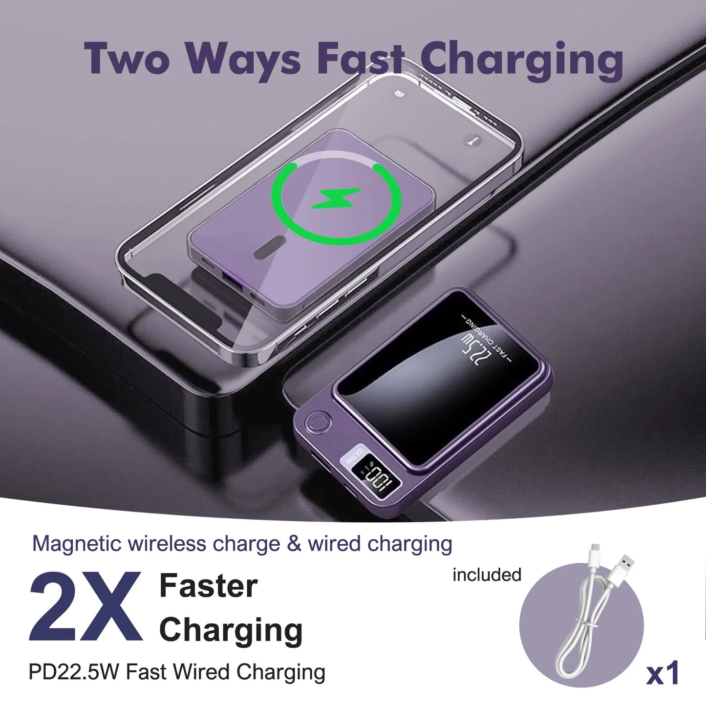 100000mAh Magnetic Power Bank Wireless Portable 22.5W Fast Charger For Iphone Huawei Samsung External Auxiliary Backup Battery