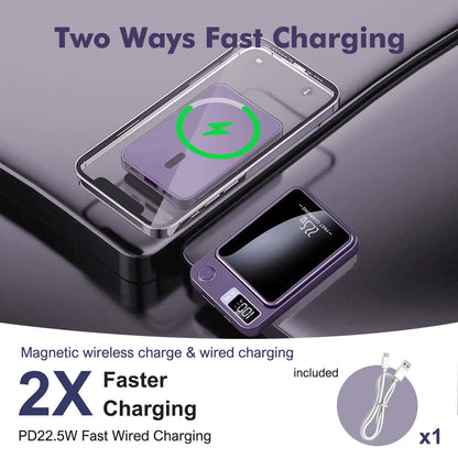 100000mAh Magnetic Power Bank Wireless Portable 22.5W Fast Charger For Iphone Huawei Samsung External Auxiliary Backup Battery