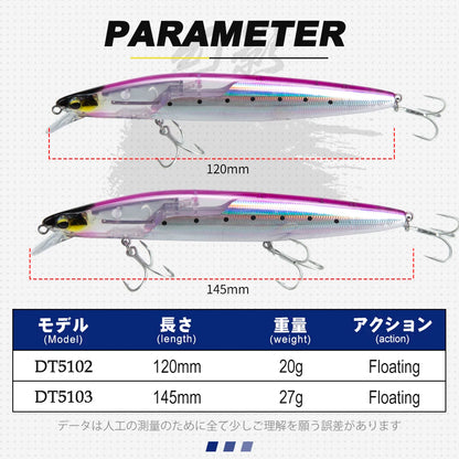 Floating Minnow Fishing Lure 120mm20g/145mm27g Flash Flake Wobbler Silent Assassin Floating Hard Bait For Pike Bass