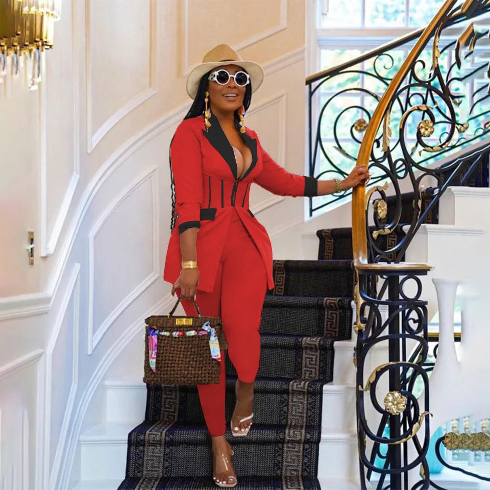 Elegant Suits  Women Corset Blazer and Legging Pants Matching Two 2 Piece Set Outfits Streetwear Lady Tracksuit