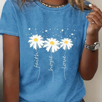 T-shirt Summer Fashion Short sleeved Top Flower Print Loose Clothing Women's Party T-shirt