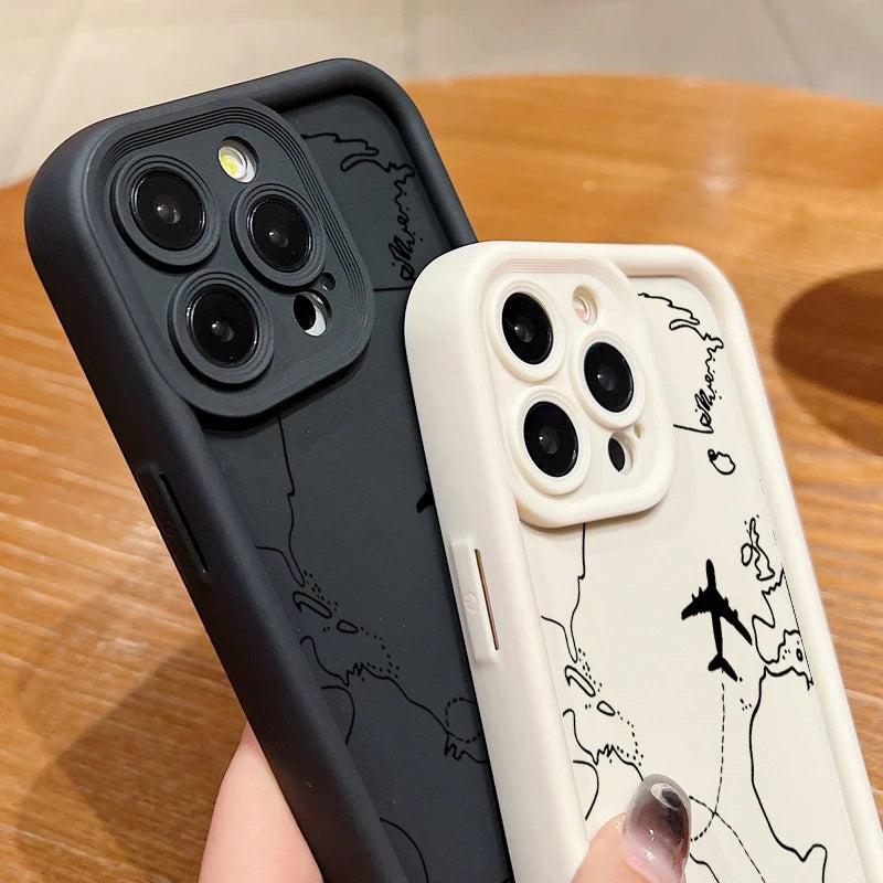 Airplane Route Pattern Phone Case For iPhone 17 Air 16e 16 15 14 Pro Max 13 12 Pro 11 15 Plus Shockproof Soft Silicone Cover