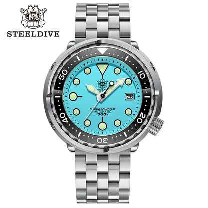 STEELDIVE SD1975 Mens Automatic Watches Men Dive Watch 300m Waterproof Mechanical Wristwatch C3 Luminous Clock Sapphire Mirror